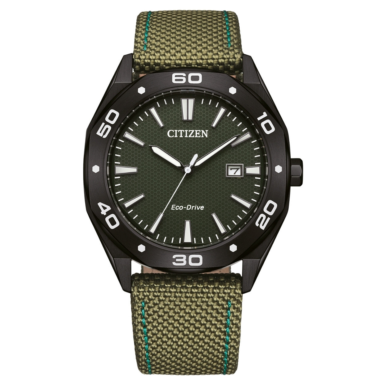 Citizen Active Sport BM7635-01X analog herrklocka med grön urtavla och armband i nylon