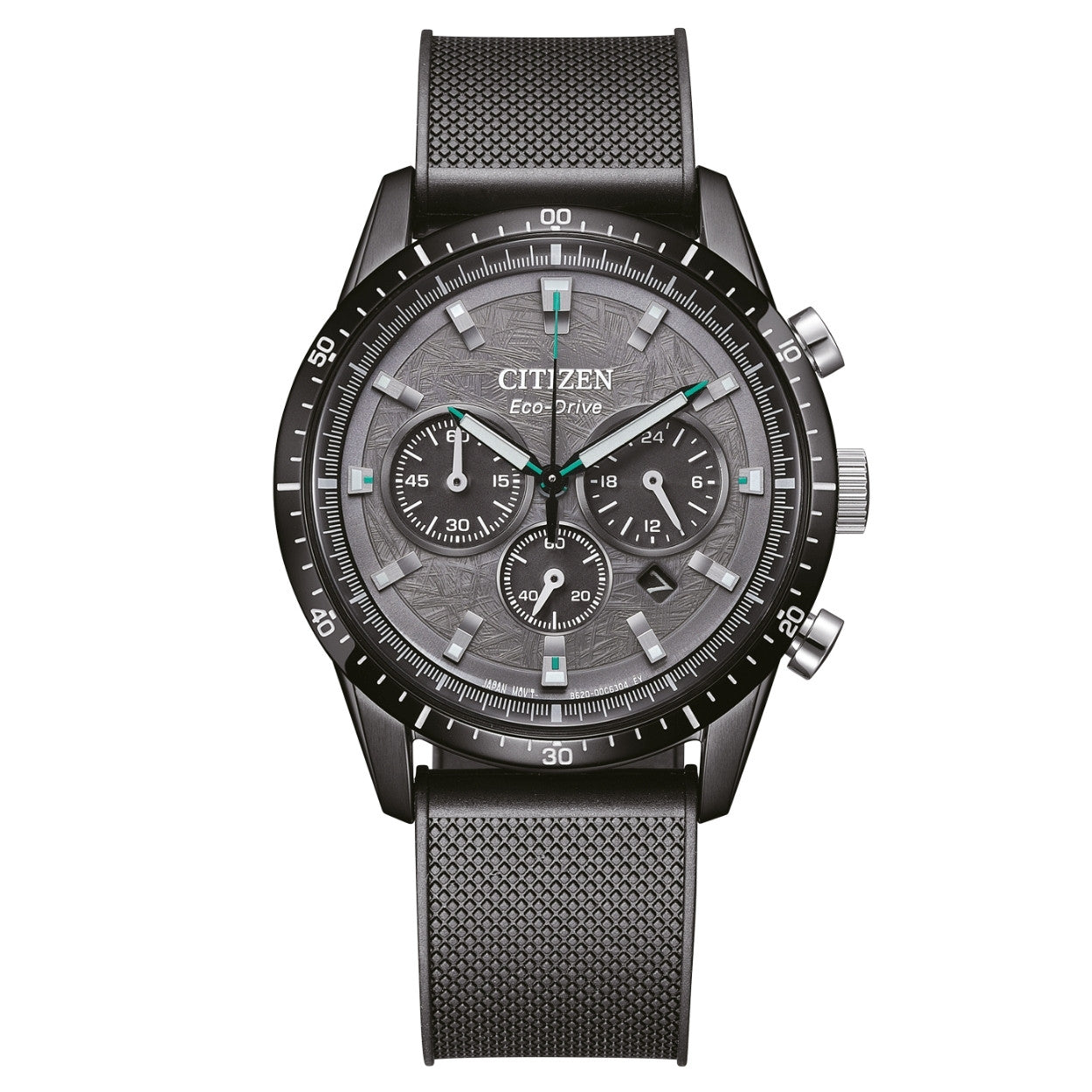 Citizen Eco-Drive Chronograph CA4625-02H analog herrklocka med svart urtavla och armband i gummi
