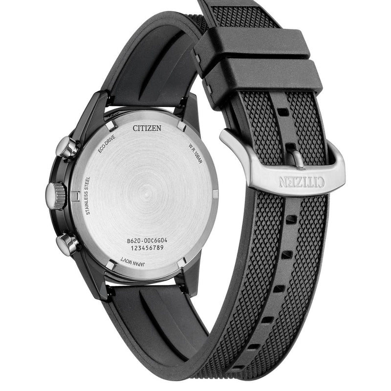 Citizen Eco-Drive Chronograph CA4625-02H analog herrklocka med svart urtavla och armband i gummi