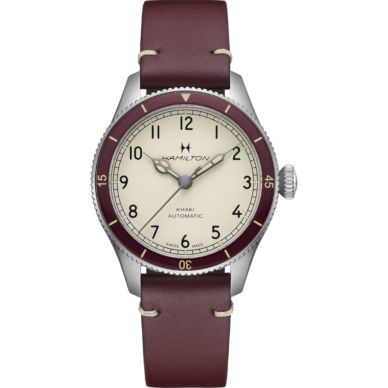 Hamilton Khaki Aviation Pilot H76265810 analog herrklocka med vit urtavla och armband i läder