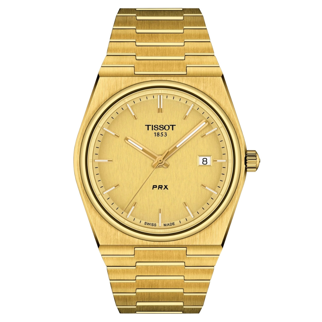 Tissot PRX T137.410.33.021.00 analog herrklocka med guld urtavla och armband i rostfritt stål