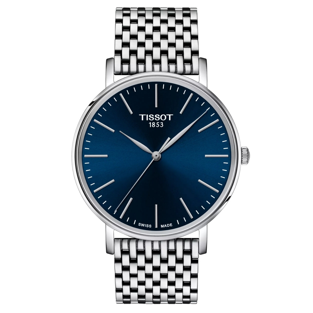 Tissot Everytime T143.410.11.041.00 analog herrklocka med blå urtavla och armband i rostfritt stål