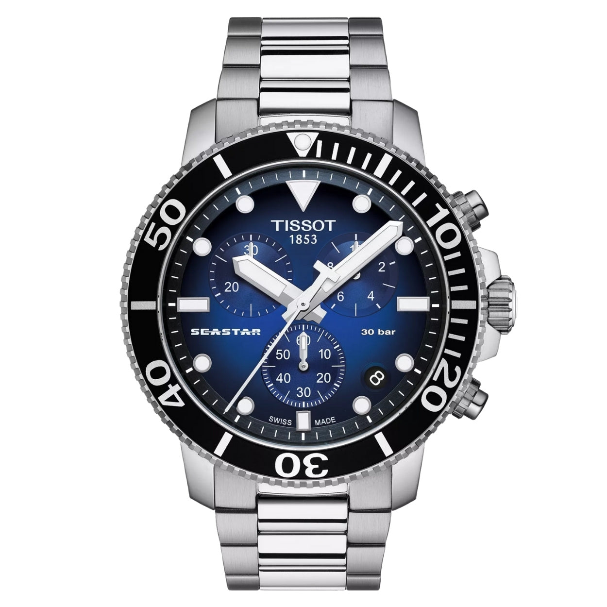 Tissot Seastar 1000 T120.417.11.041.01 analog herrklocka med blå urtavla och armband i rostfritt stål