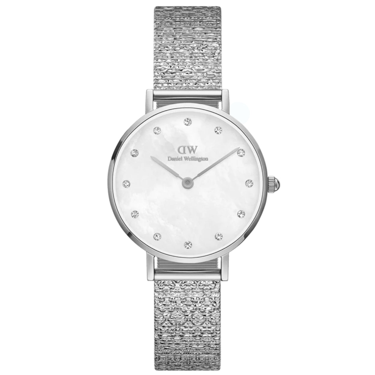 Daniel Wellington Petite Lumine DW00100592 analog damklocka med vit urtavla och armband i rostfritt stål