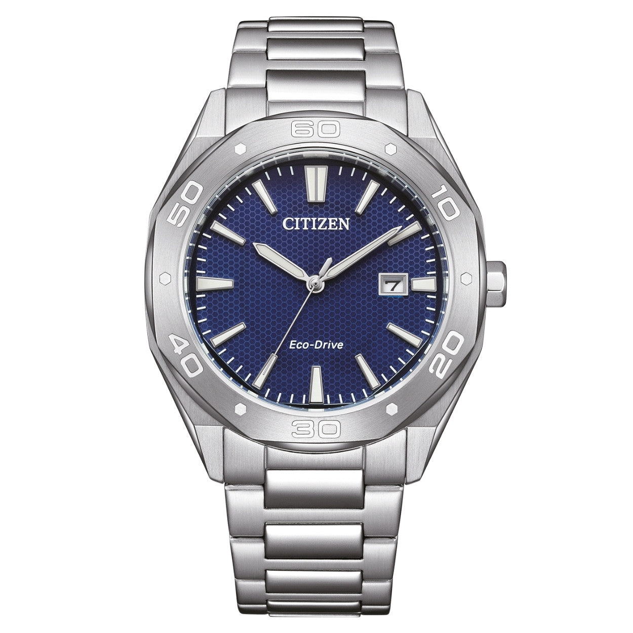 Citizen Eco-Drive Active Sport BM7631-52L analog herrklocka med blå urtavla och armband i rostfritt stål