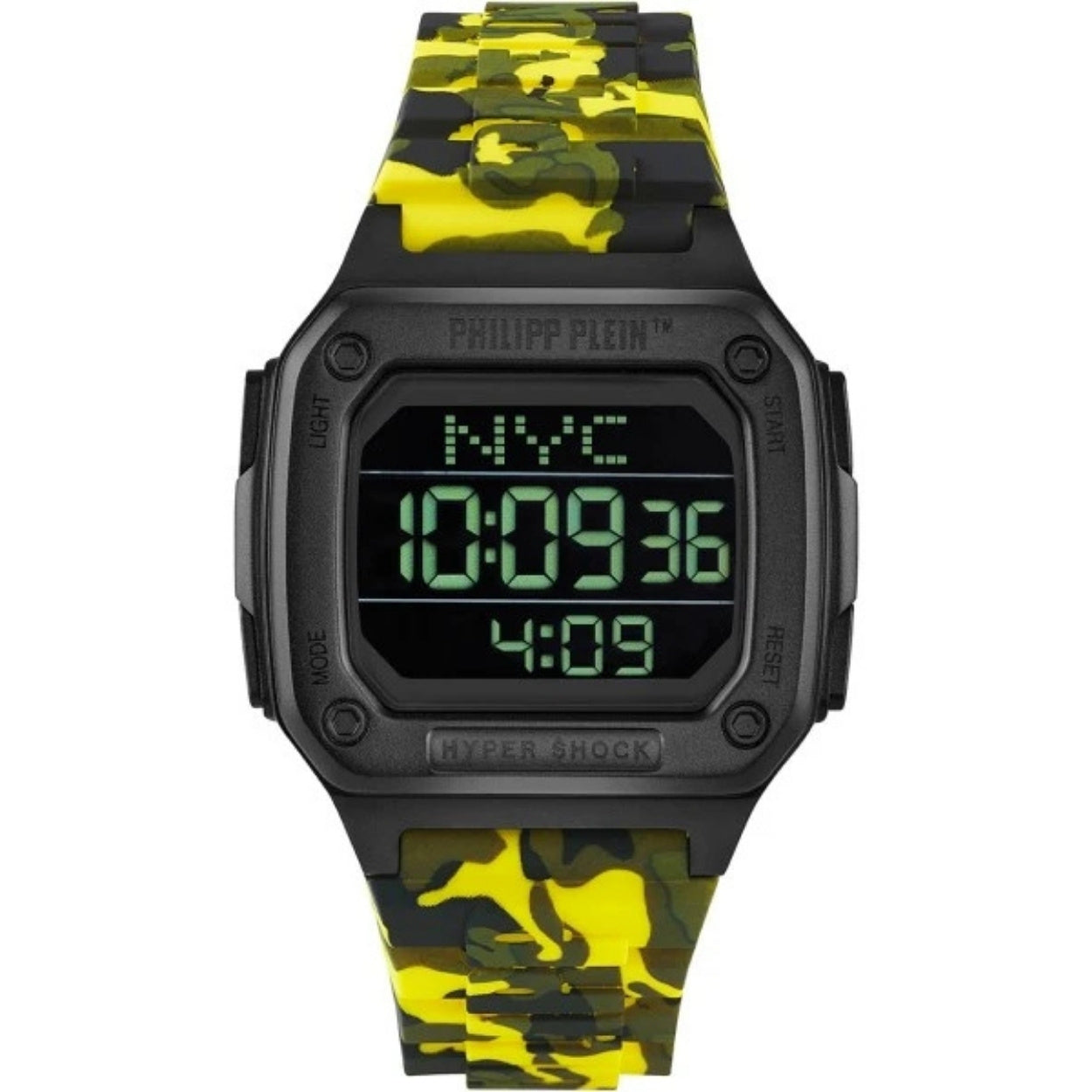 Philipp Plein Hyper Shock PWHAA1722 digital unisexklocka med svart urtavla och armband i gummi
