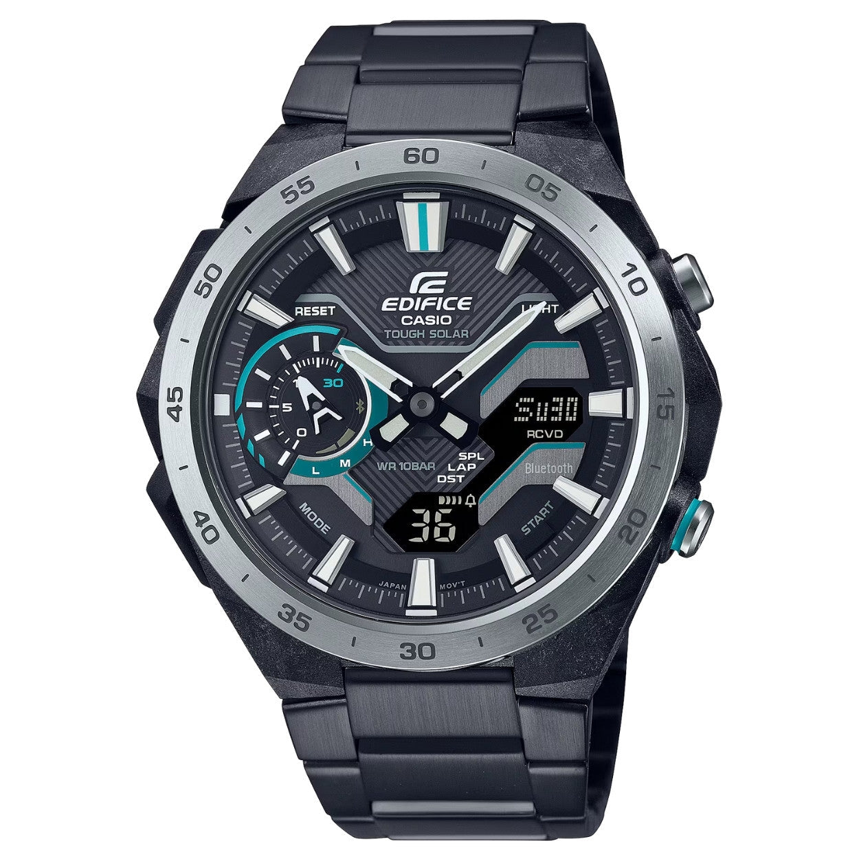Casio Edifice Windflow ECB-2200DD-1AEF analog herrklocka med svart urtavla och armband i rostfritt stål