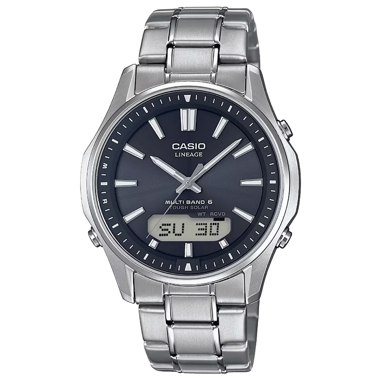 Casio Waveceptor LCW-M100TSE-1AER analog herrklocka med blå urtavla och armband i titan