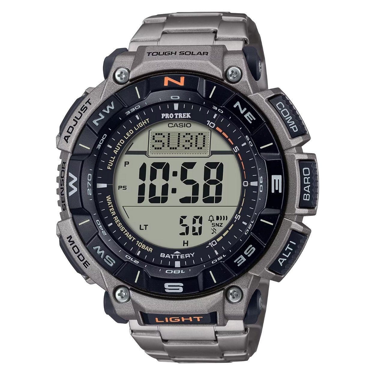 Casio Pro Trek PRG-340T-7ER digital herrklocka med svart urtavla och armband i titan