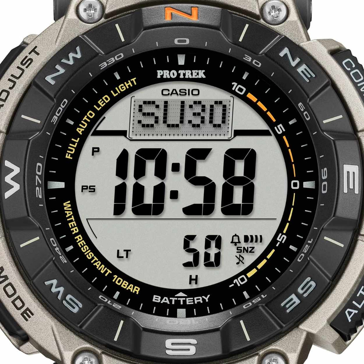 Casio Pro Trek PRG-340T-7ER digital herrklocka med svart urtavla och armband i titan