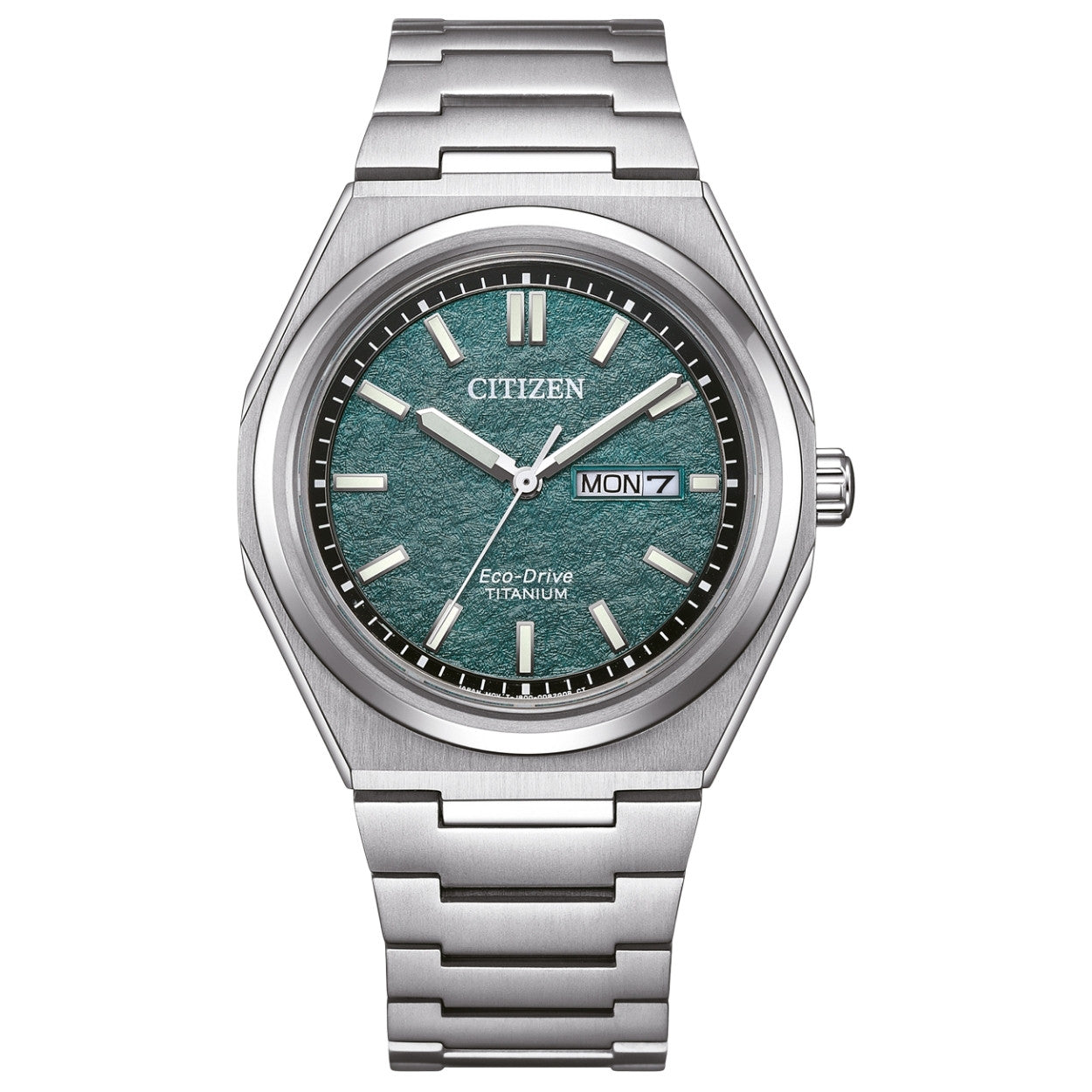 Citizen Super Titanium Eco-Drive AW0130-85XE analog herrklocka med grön urtavla och armband i titan