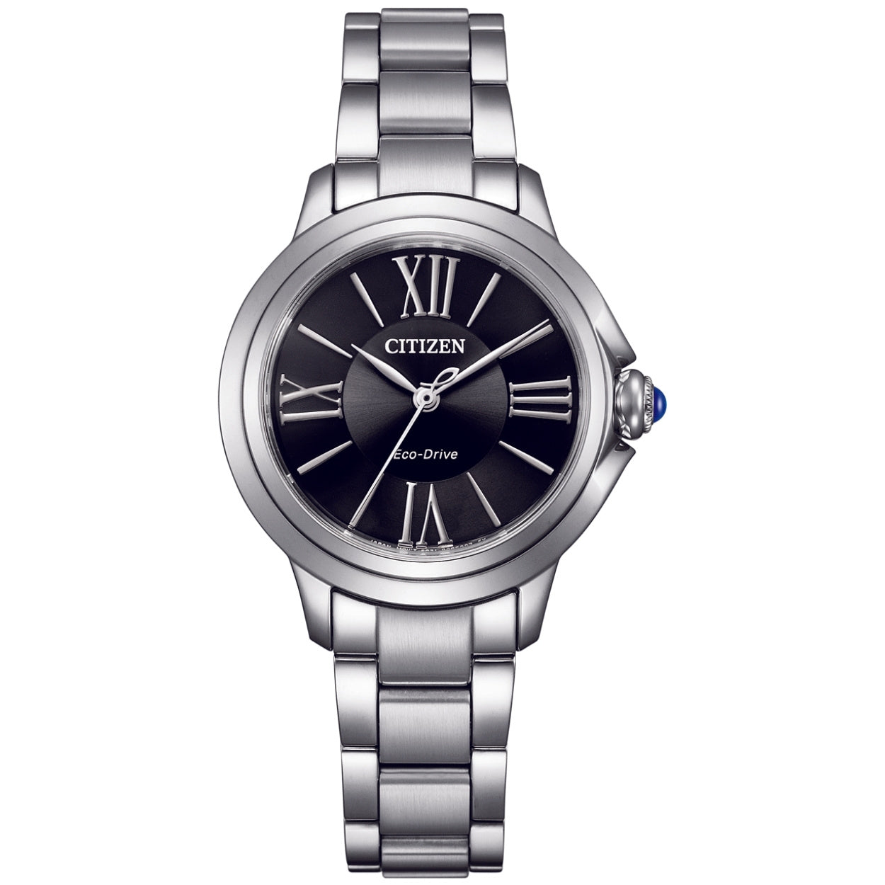 Citizen L Ceci EM1160-58E analog damklocka med svart urtavla och armband i rostfritt stål