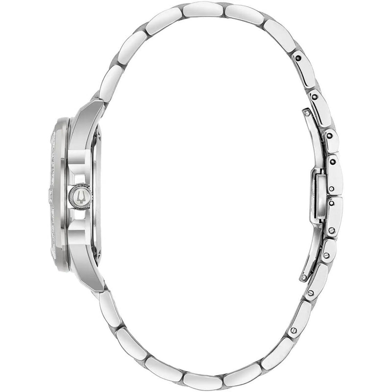 Bulova Marine Star Diamond 96R232 analog damklocka med vit urtavla och armband i rostfritt stål