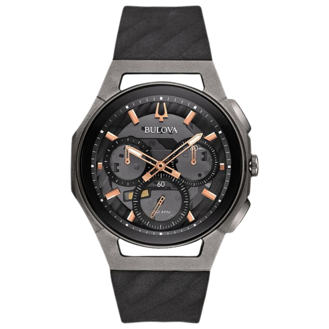 Bulova CURV 98A162 analog herrklocka med svart urtavla och armband i gummi