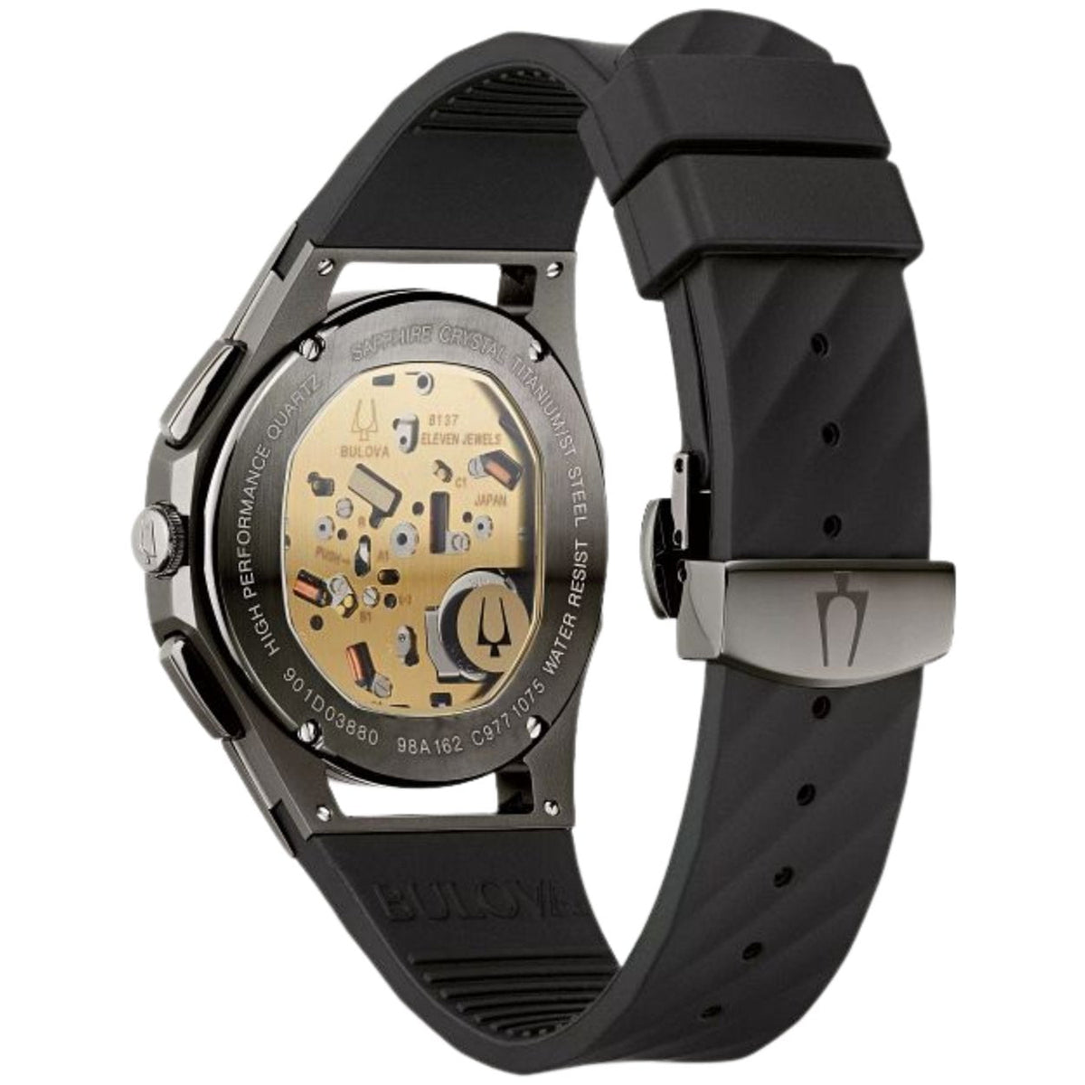 Bulova CURV 98A162 analog herrklocka med svart urtavla och armband i gummi