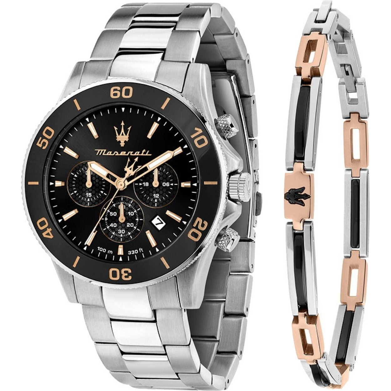 Maserati Competizione Set R8873600001 analog herrklocka med svart urtavla och armband i rostfritt stål