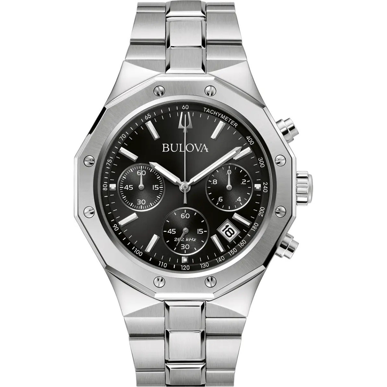 Bulova Precisionist Classic 96B410 analog herrklocka med svart urtavla och armband i rostfritt stål