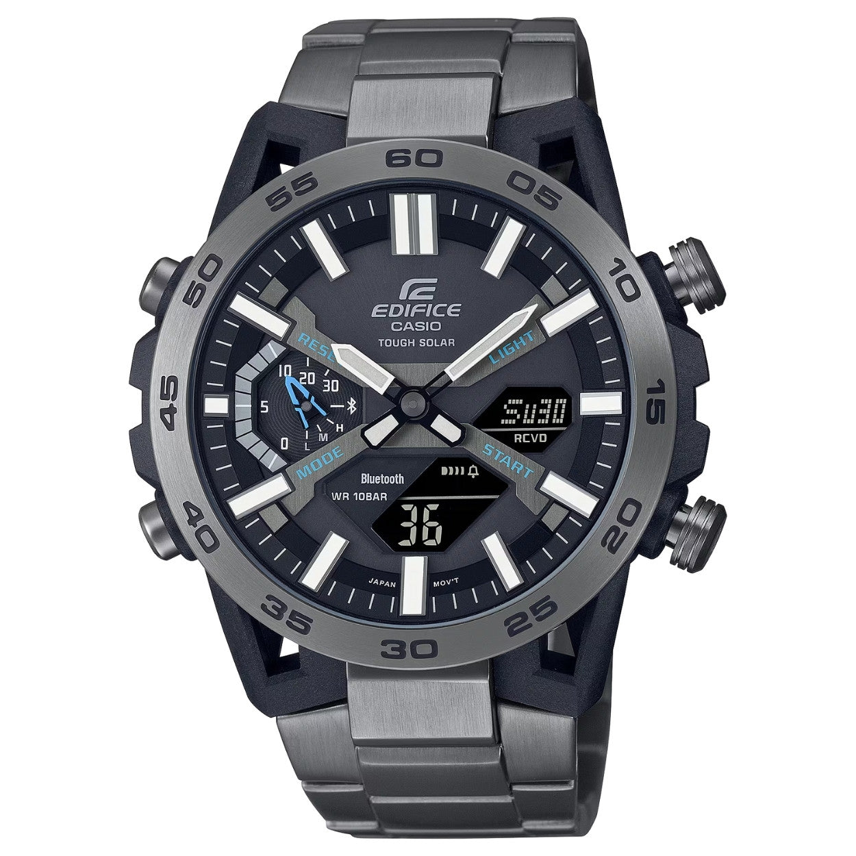 Casio Edifice ECB-2000DC-1AEF analog herrklocka med svart urtavla och armband i rostfritt stål