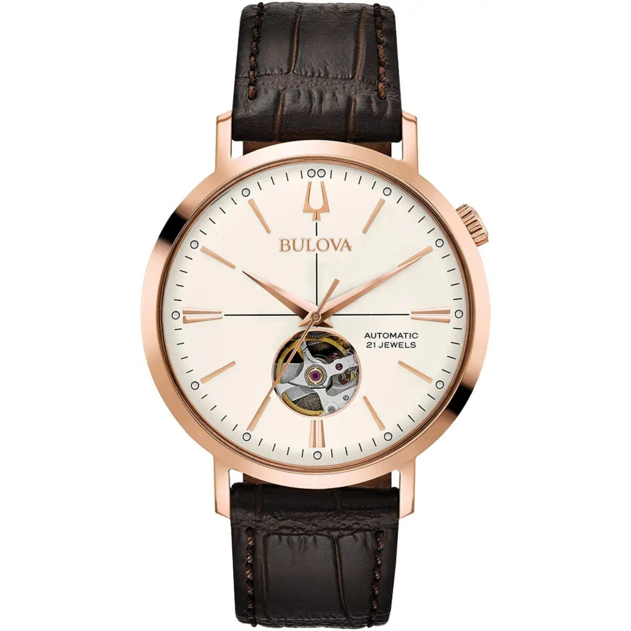 Bulova Classic 97A136 analog herrklocka med vit urtavla och armband i läder