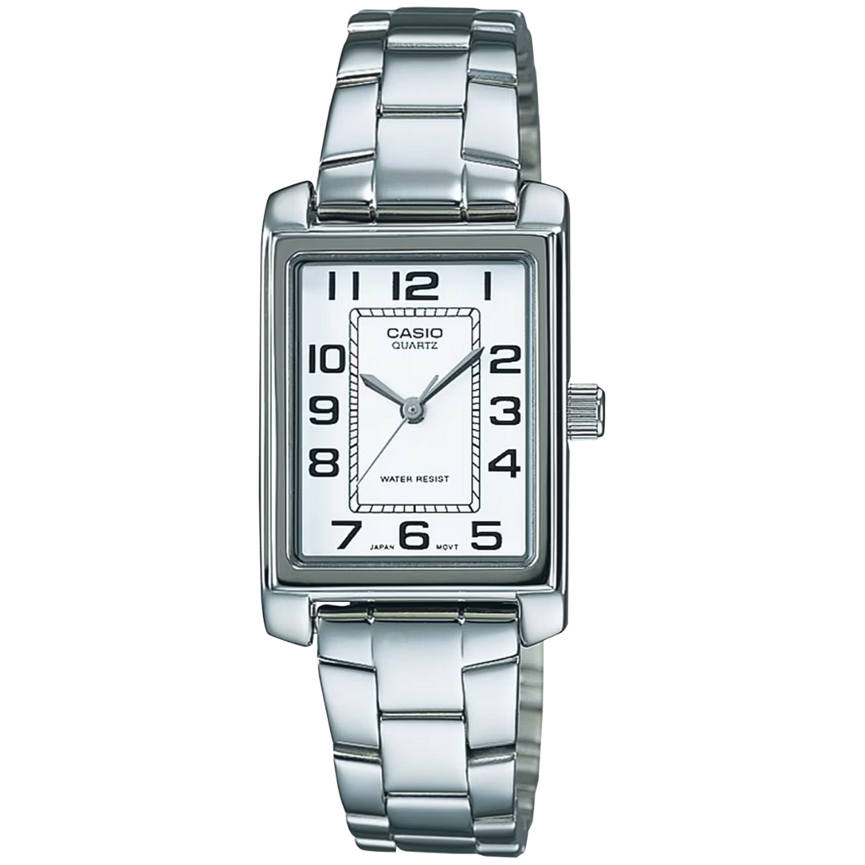 Casio Collection LTP-1234PD-7BEG analog damklocka med vit urtavla och armband i rostfritt stål