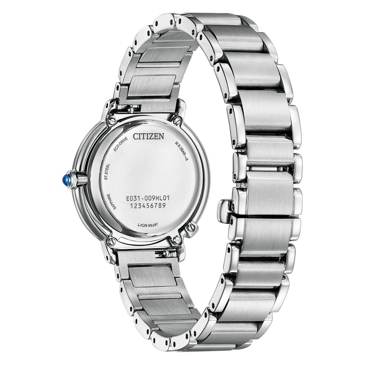 Citizen L Arcly Eco-Drive EM1090-78X analog damklocka med rött urtavla och armband i rostfritt stål