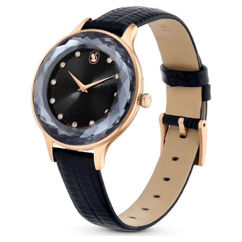 Swarovski Octea Nova 5650033 analog damklocka med svart urtavla och armband i skinn