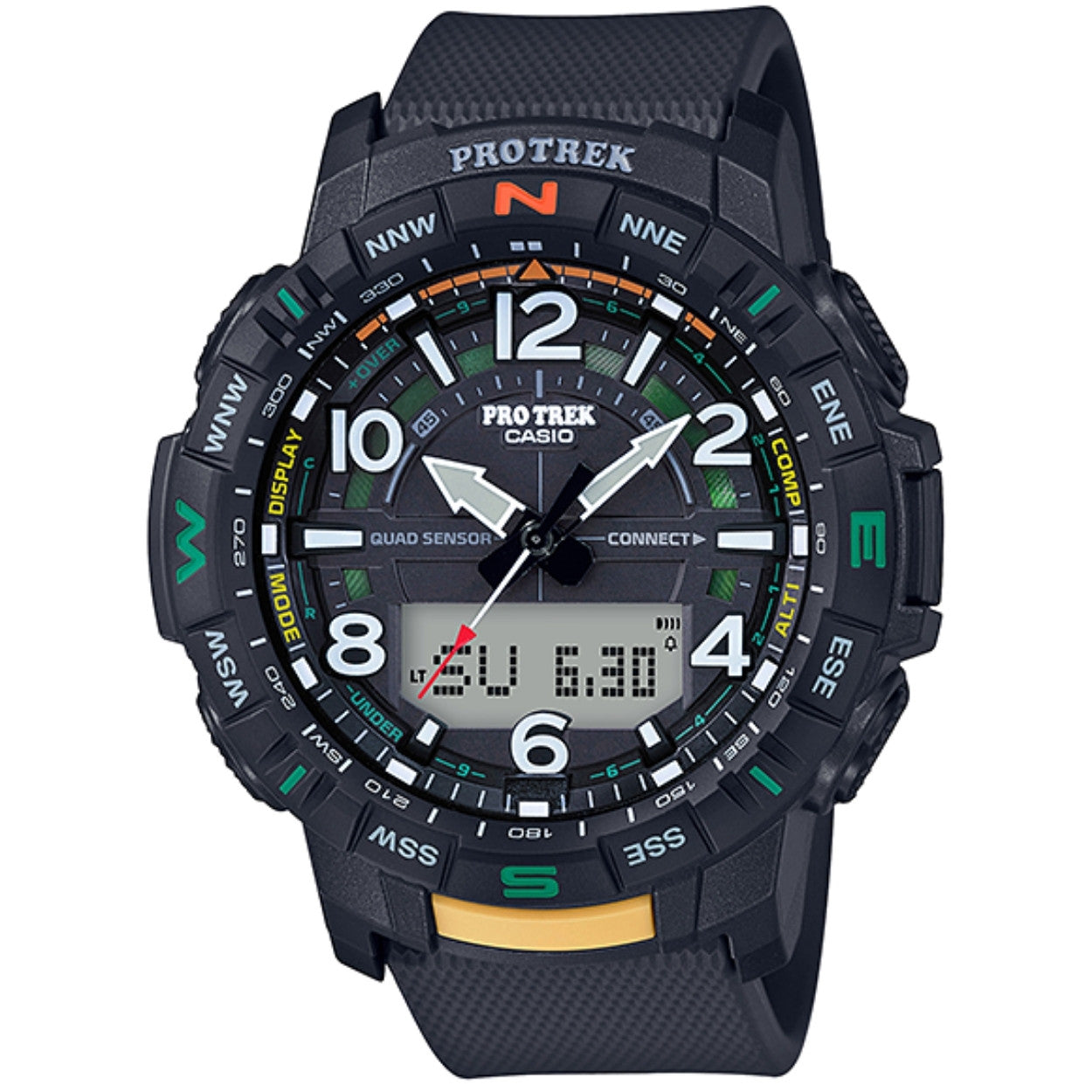 Casio Pro Trek PRT-B50-1ER ana-digi herrklocka med svart urtavla och armband i resin