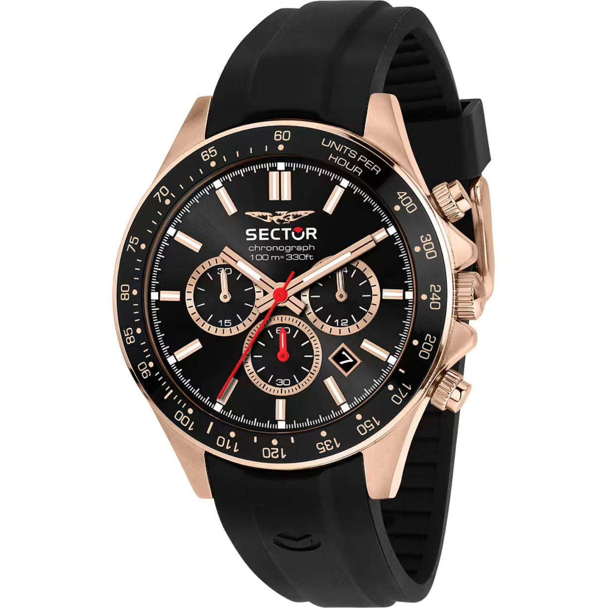 Sector 230 R3271661029 analog herrklocka med svart urtavla och armband i gummi