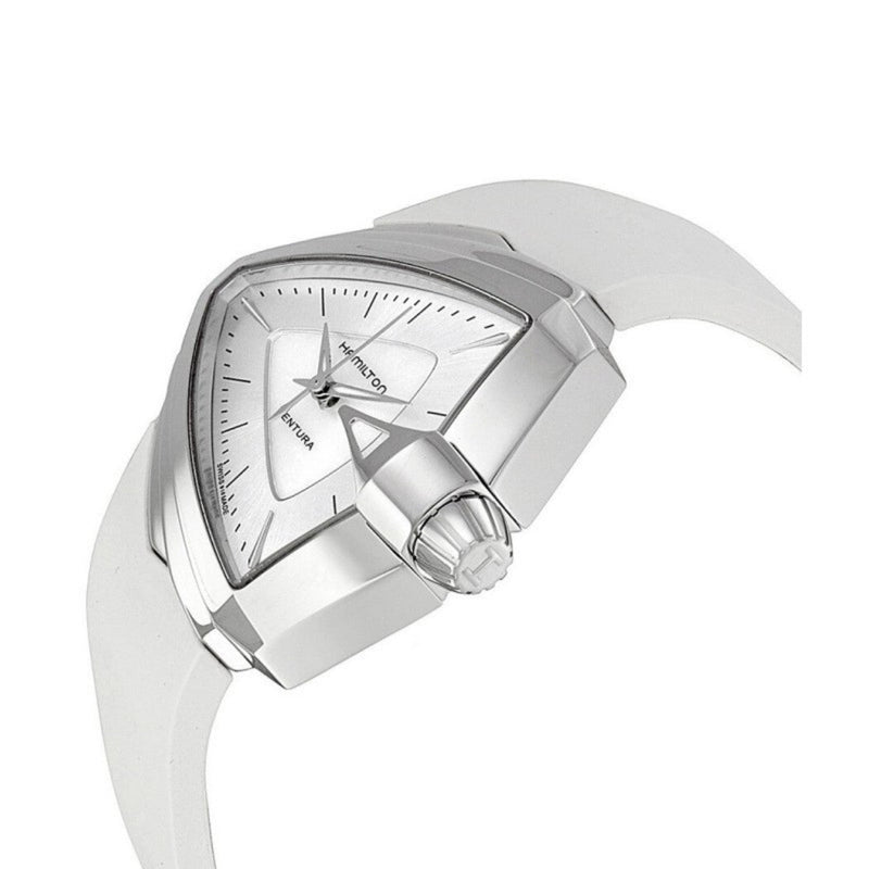 Hamilton Ventura S H24251391 analog damklocka med vit urtavla och armband i gummi