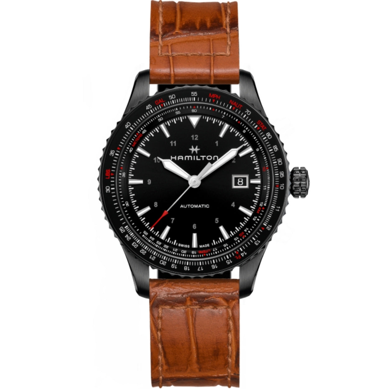 Hamilton Khaki Aviation Converter Auto H76625530 analog herrklocka med svart urtavla och armband i skinn