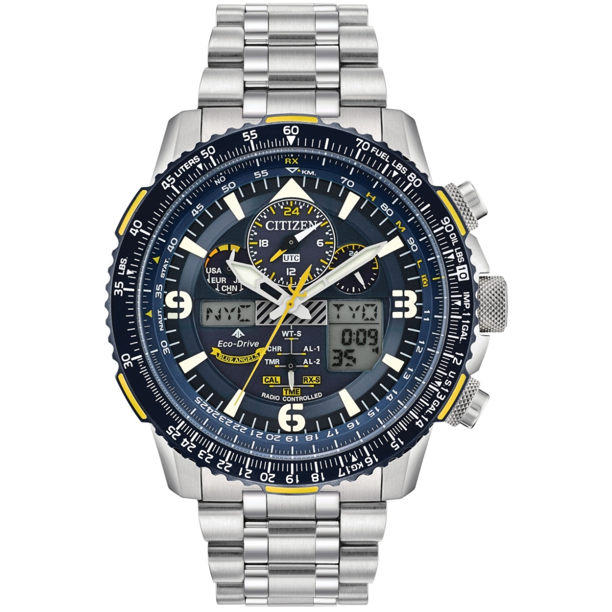 Citizen Promaster Skyhawk " Blue Angel" JY8078-52L analog herrklocka med blå urtavla och armband i rostfritt stål