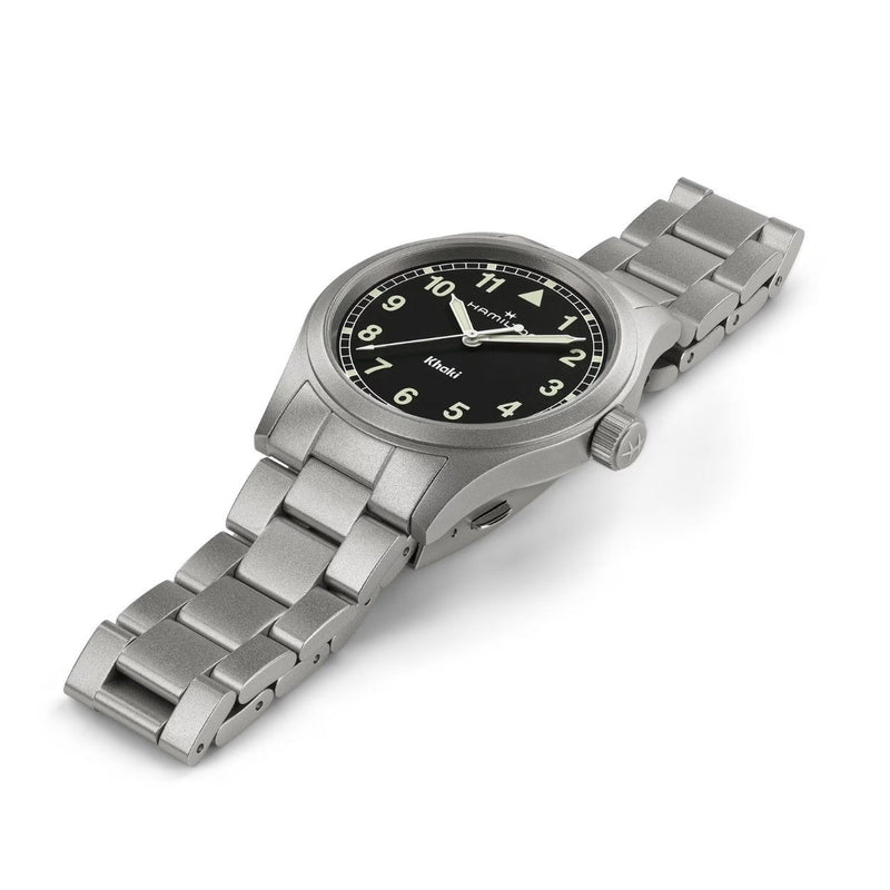 Hamilton Khaki Field H69401130 analog herrklocka med svart urtavla och armband i rostfritt stål