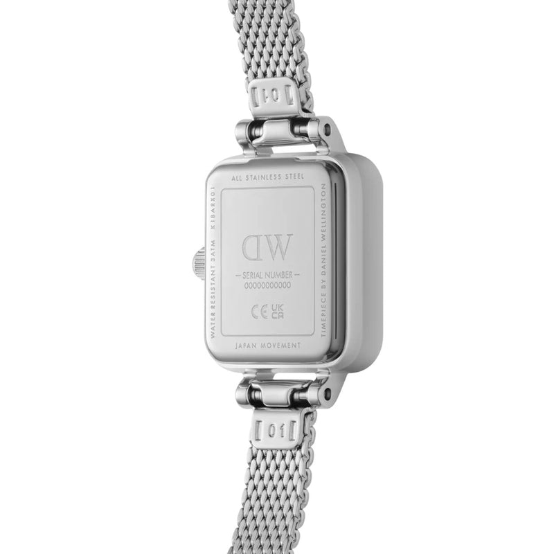 Daniel Wellington Quadro Mini Lumine Bezel Silver DW00100732 analog damklocka med vit urtavla och armband i rostfritt stål