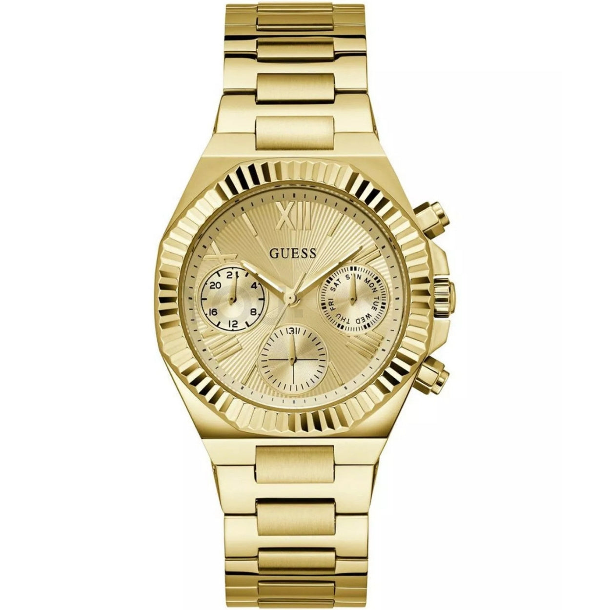 Guess Dress Equality GW0769L2 analog damklocka med guld urtavla och armband i rostfritt stål