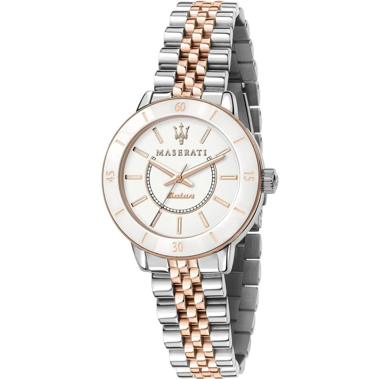 Maserati Successo R8853145504 analog damklocka med vit urtavla och armband i rostfritt stål