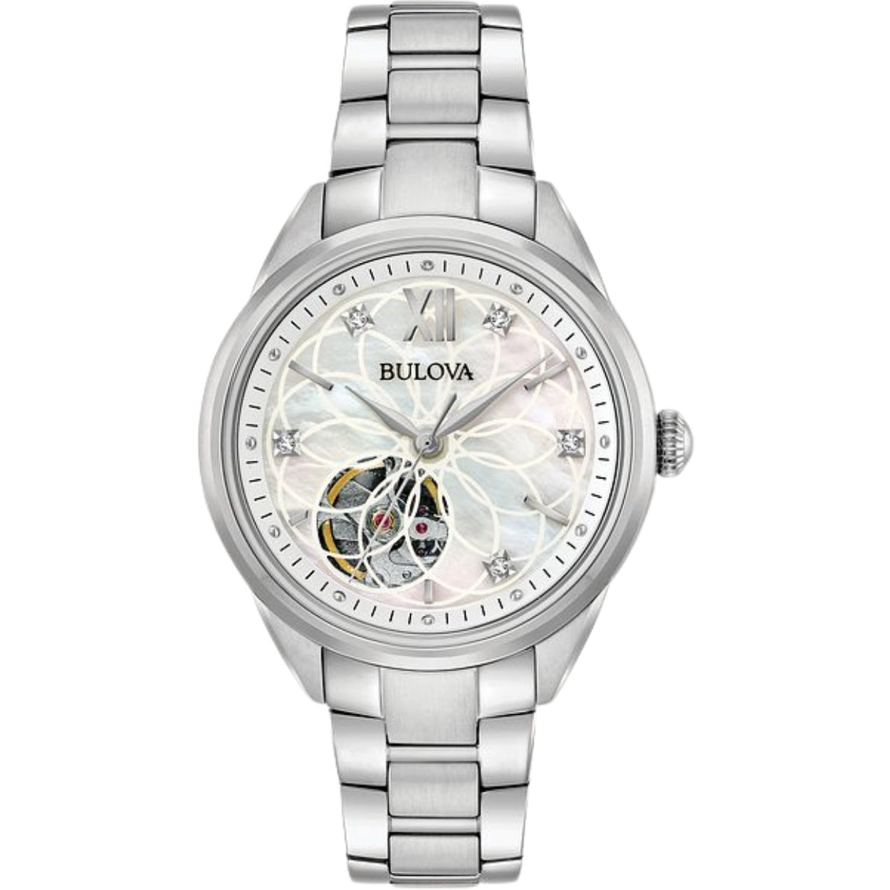 Bulova Sutton Ladies 96P181 analog damklocka med vit urtavla och armband i rostfritt stål