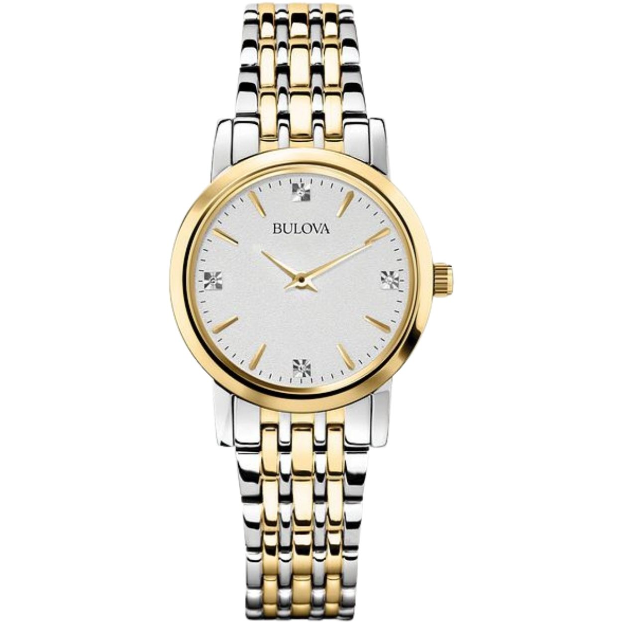 Bulova Classic 98P115 analog damklocka med silver urtavla och armband i rostfritt stål