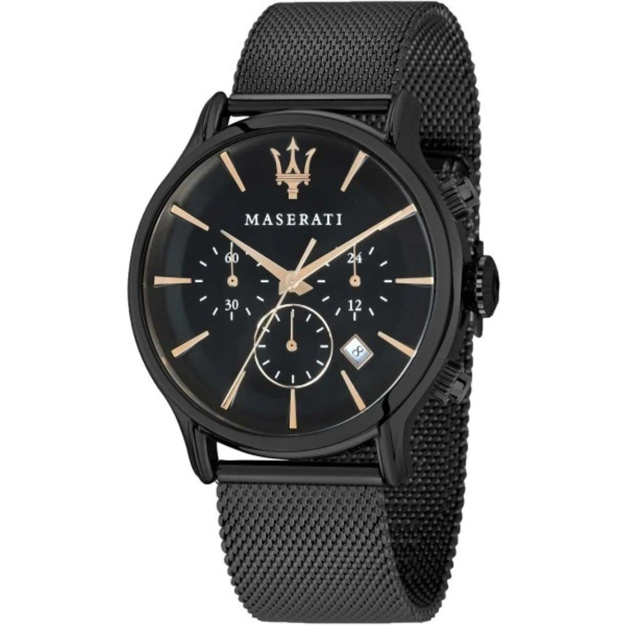 Maserati Epoca Chronograph R8873618013 analog herrklocka med svart urtavla och armband i rostfritt stål