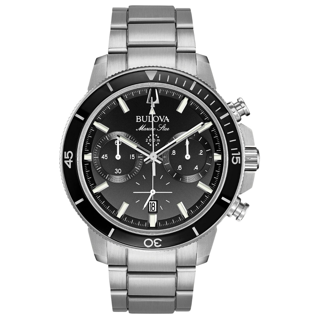 Bulova Marine Star 96B272 analog herrklocka med svart urtavla och armband i rostfritt stål