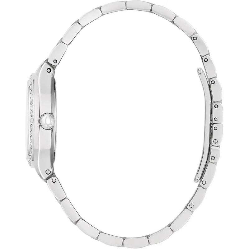 Bulova Surveyor Diamond 96R245 analog damklocka med silver urtavla och armband i rostfritt stål