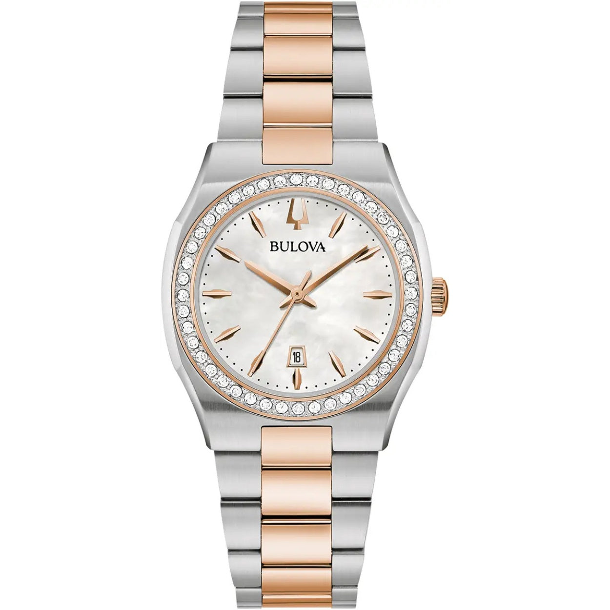 Bulova Surveyor 98R283 analog damklocka med vit urtavla och armband i rostfritt stål