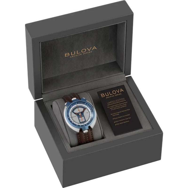 Bulova Parking Meter 98B390 analog herrklocka med vit urtavla och armband i läder