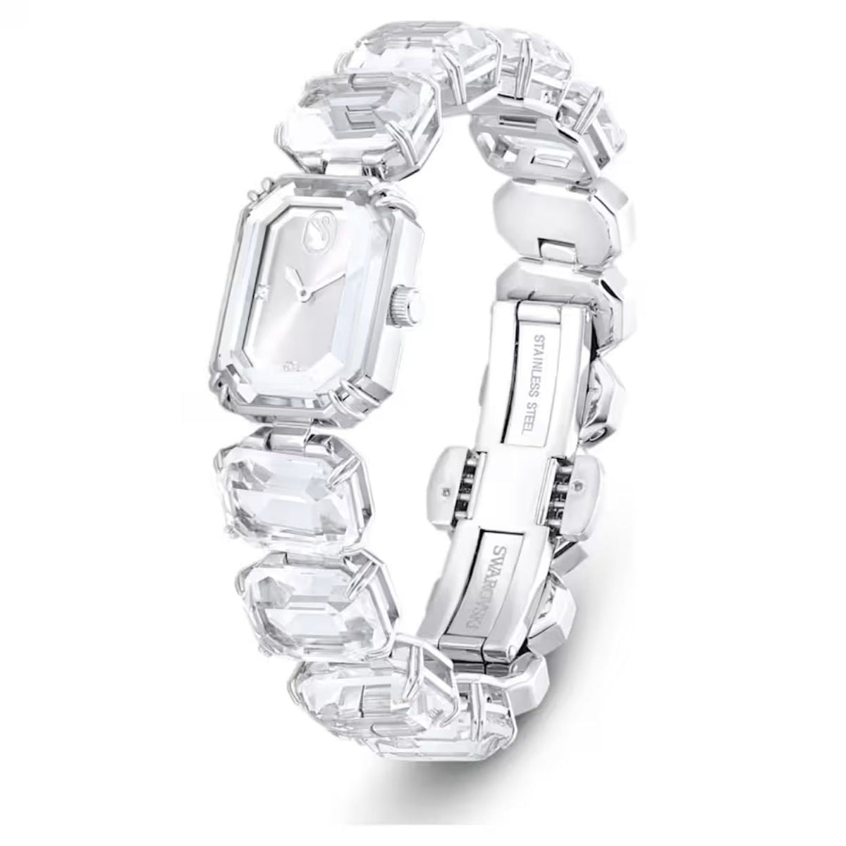 Swarovski Octagon cut bracelet 5729182 analog damklocka med vit urtavla och armband i rostfritt stål