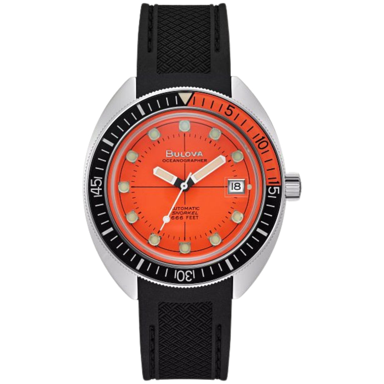 Bulova Devil Diver Archive Series 96B350 analog herrklocka med orange urtavla och armband i gummi