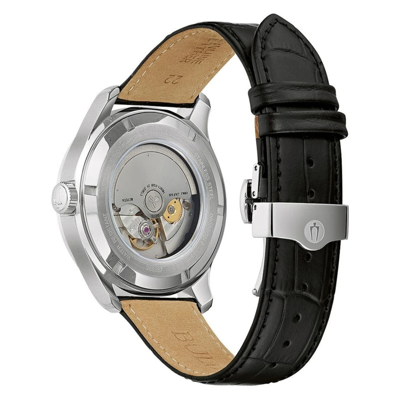 Bulova Wilton 96B387 analog herrklocka med svart urtavla och armband i skinn