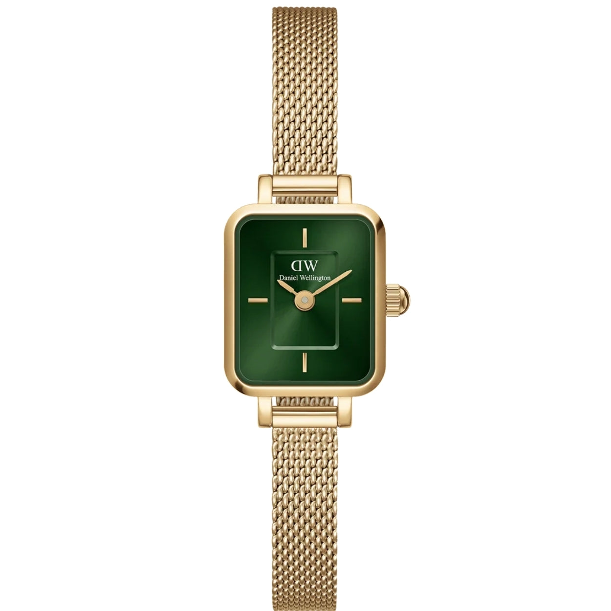 Daniel Wellington Quadro Mini Evergold Emerald analog damklocka med grön urtavla och armband i rostfritt stål