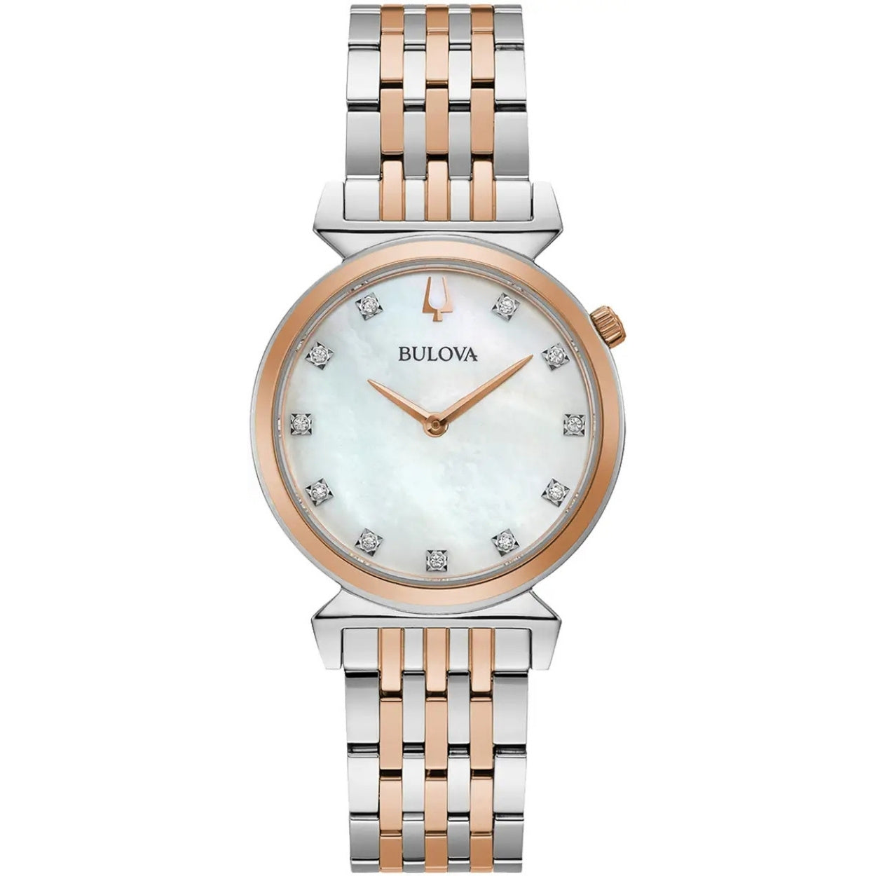 Bulova Regatta 98P192 analog damklocka med vit urtavla och armband i rostfritt stål