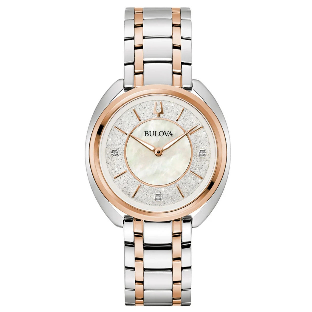 Bulova Classic Duality Diamond 98P219 analog damklocka med silver urtavla och armband i rostfritt stål