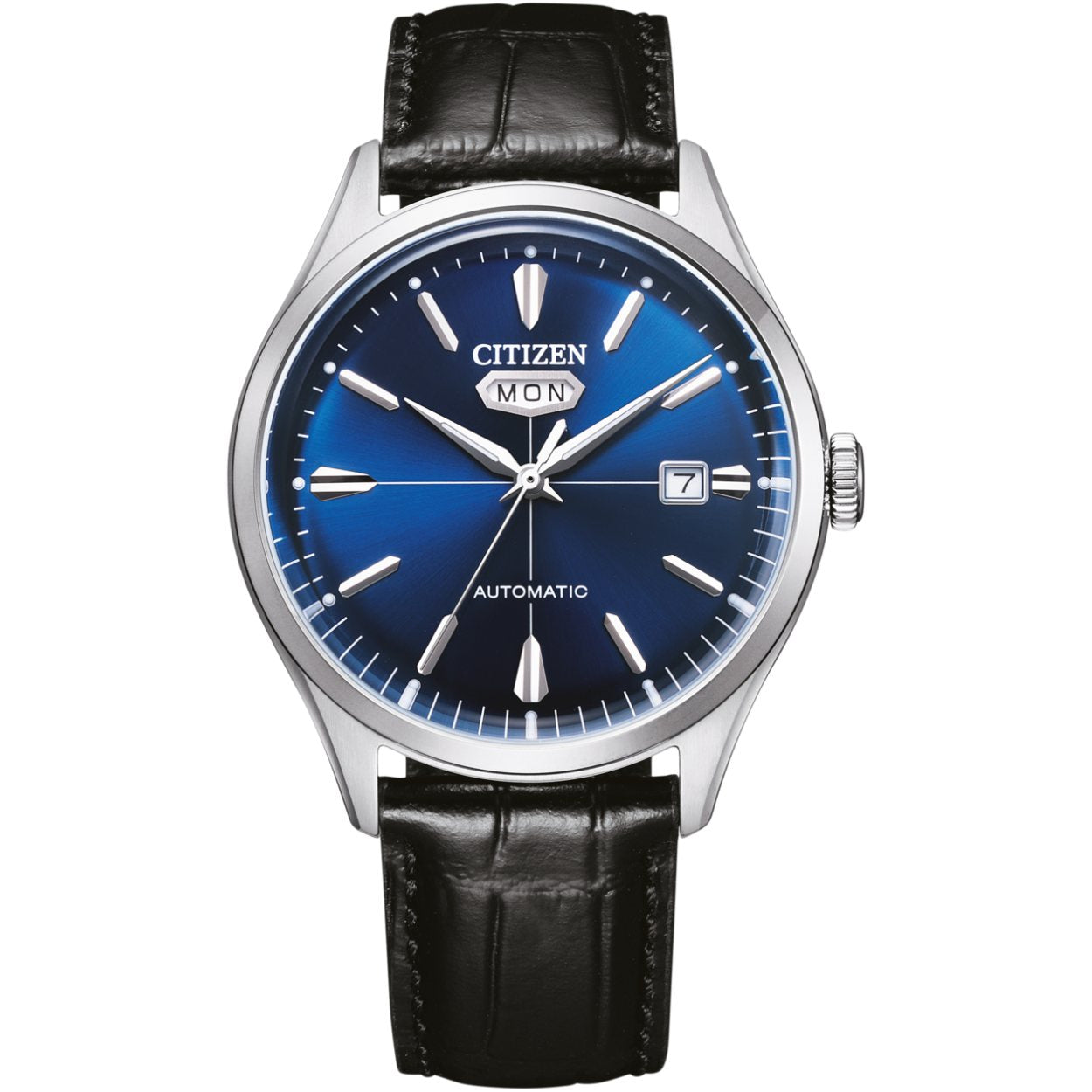 Citizen C7 automatisk NH8390-20LE analog herrklocka med blå urtavla och armband i läder