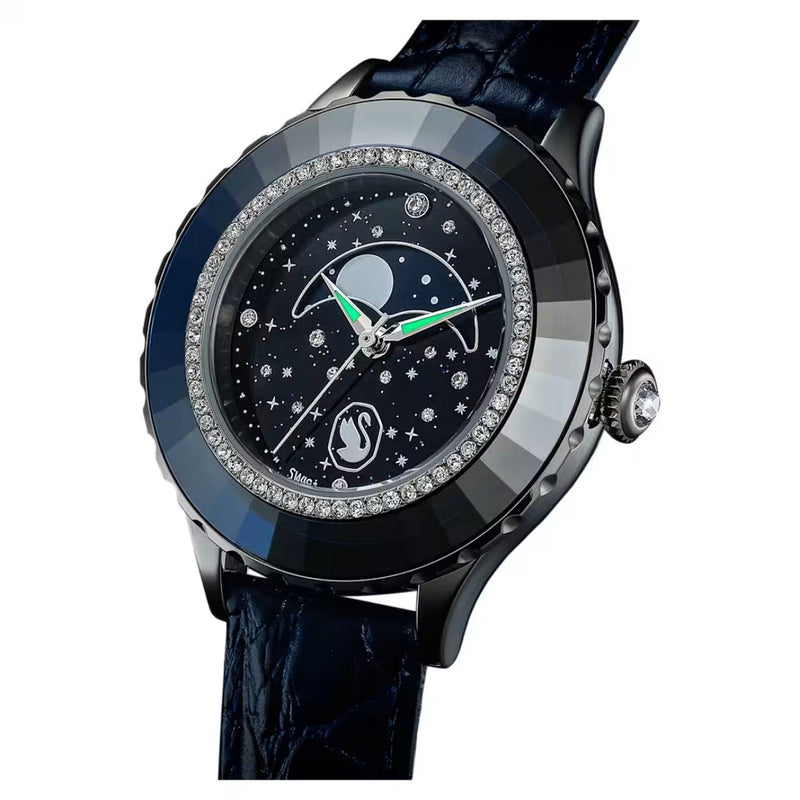 Swarovski Octea moon 5677494 analog damklocka med blå urtavla och armband i skinn